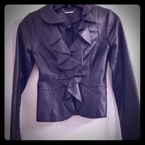 Genuine leather WHBM ruffle jacket
